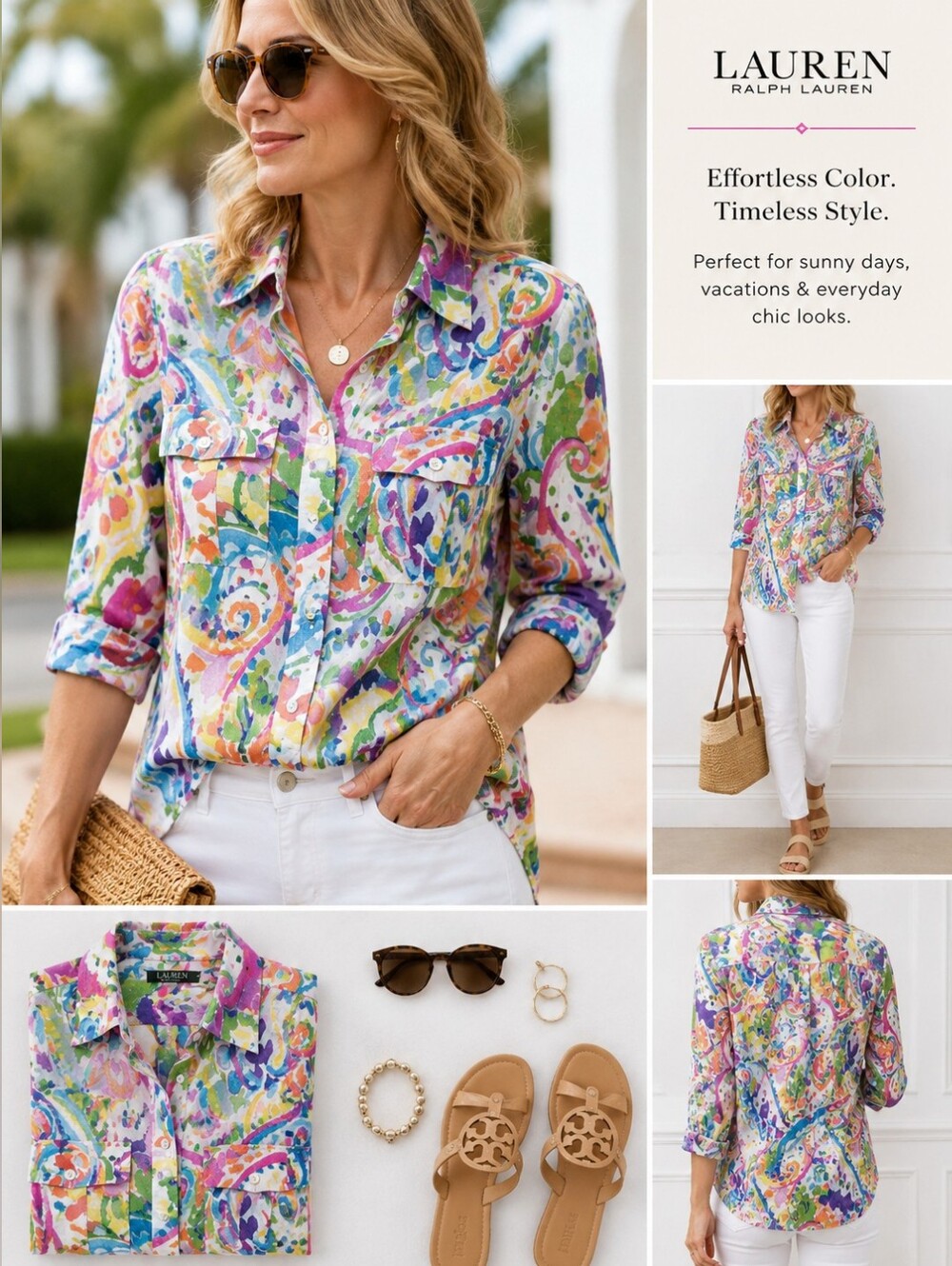 Lauren Ralph Lauren 73% Cotton 27% Silk Watercolor Paisley Button-Up Shirt Women